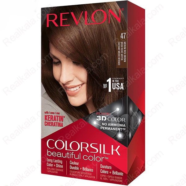 کیت رنگ موی بدون امونیاک رولون شماره 47 قهوه ای متوسط Revlon Colorsilk