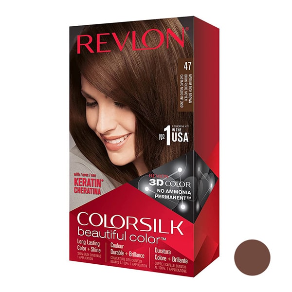 کیت رنگ موی بدون امونیاک رولون شماره 47 قهوه ای متوسط Revlon Colorsilk