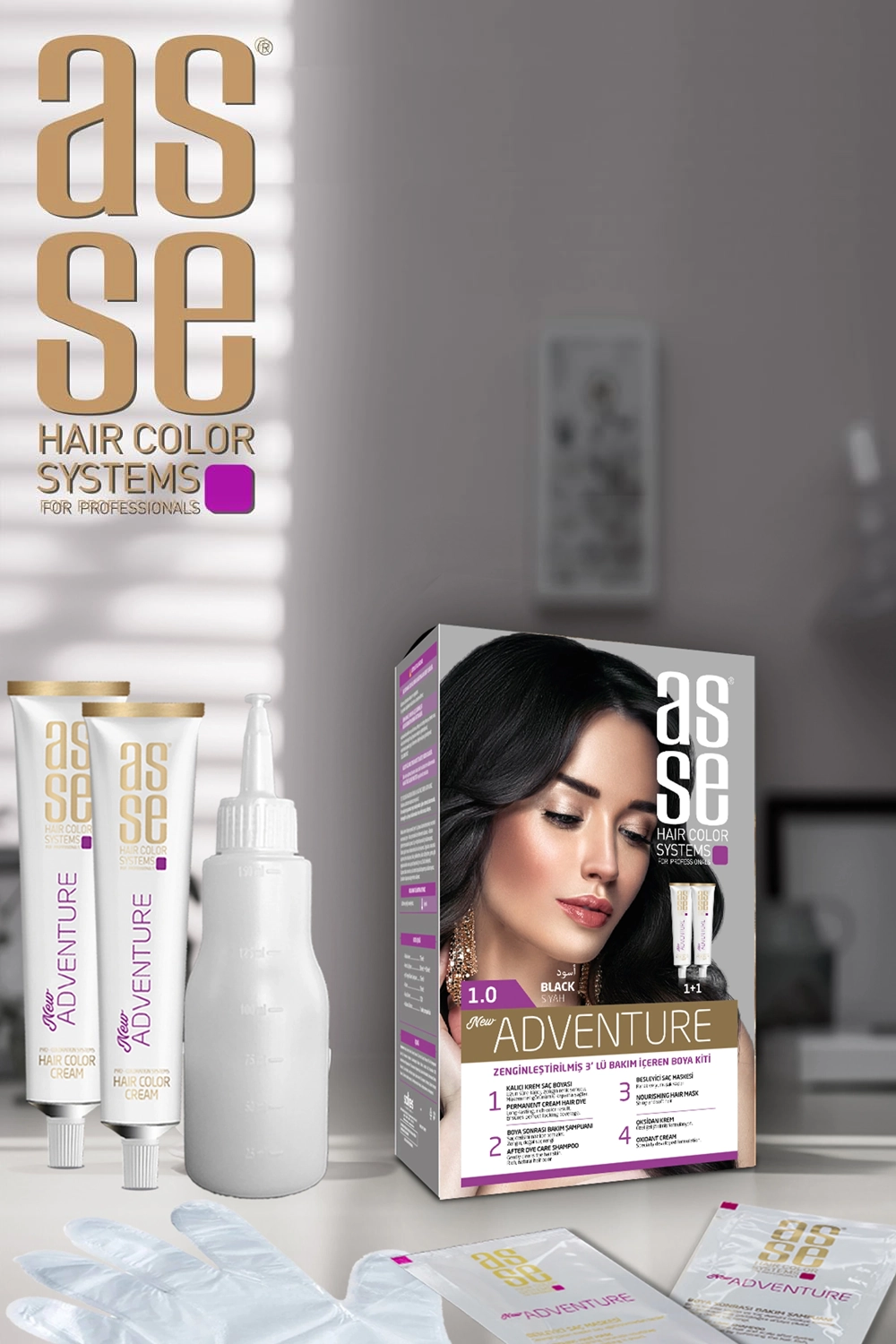 کیت رنگ موی بدون امونیاک اسه asse شماره 1 مشکی