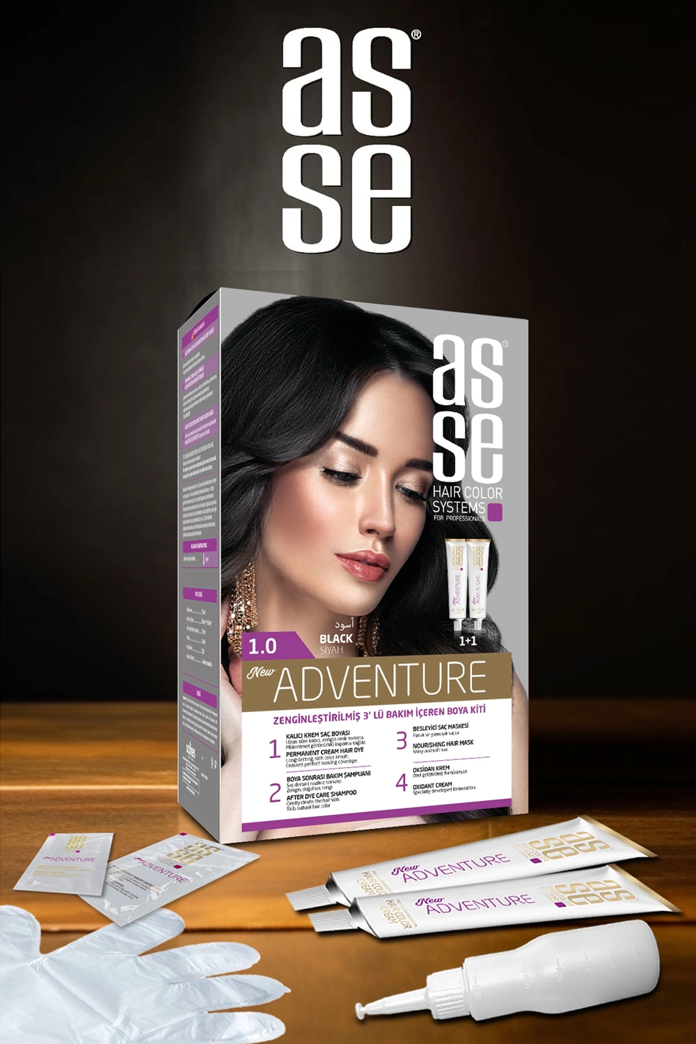 کیت رنگ موی بدون امونیاک اسه asse شماره 1 مشکی