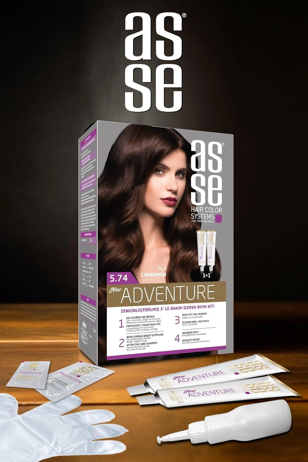 کیت رنگ موی بدون امونیاک اسه asse شماره 5.74 دارچینی
