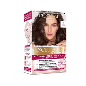 رنگ موی LOREAL Excellence Hair Color No.4 Dark Brown با ماندگاری بالا، درخشندگی طبیعی و محافظت سهگانه از مو